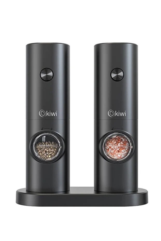 Pilli Işıklı Tuz Karabiber Değirmeni Otomatik Baharat Öğütücü 2li Paket